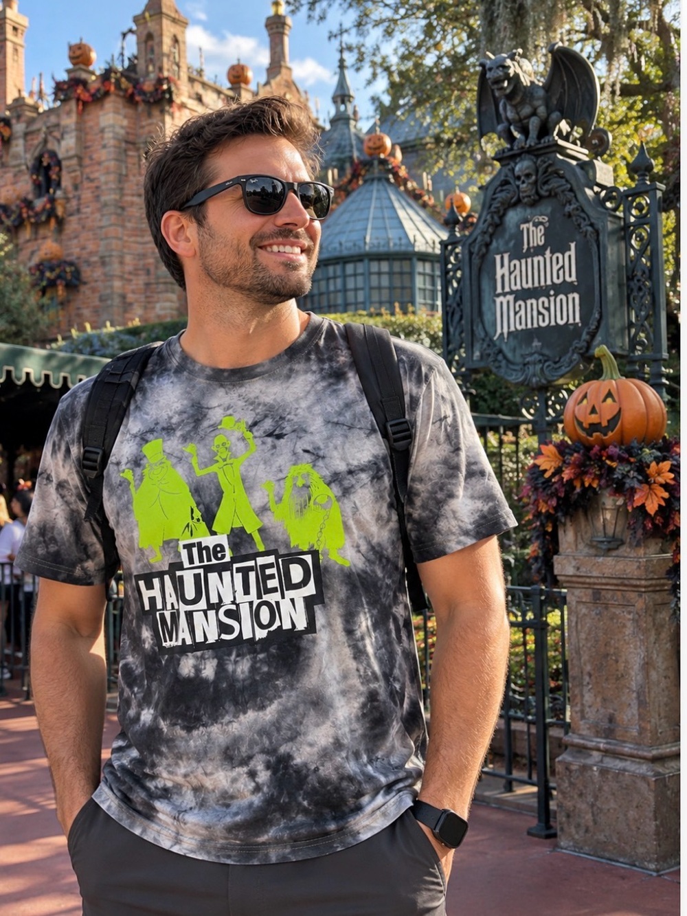 Disney Haunted Mansion Tie-Dye Tee - Black & Neon Green